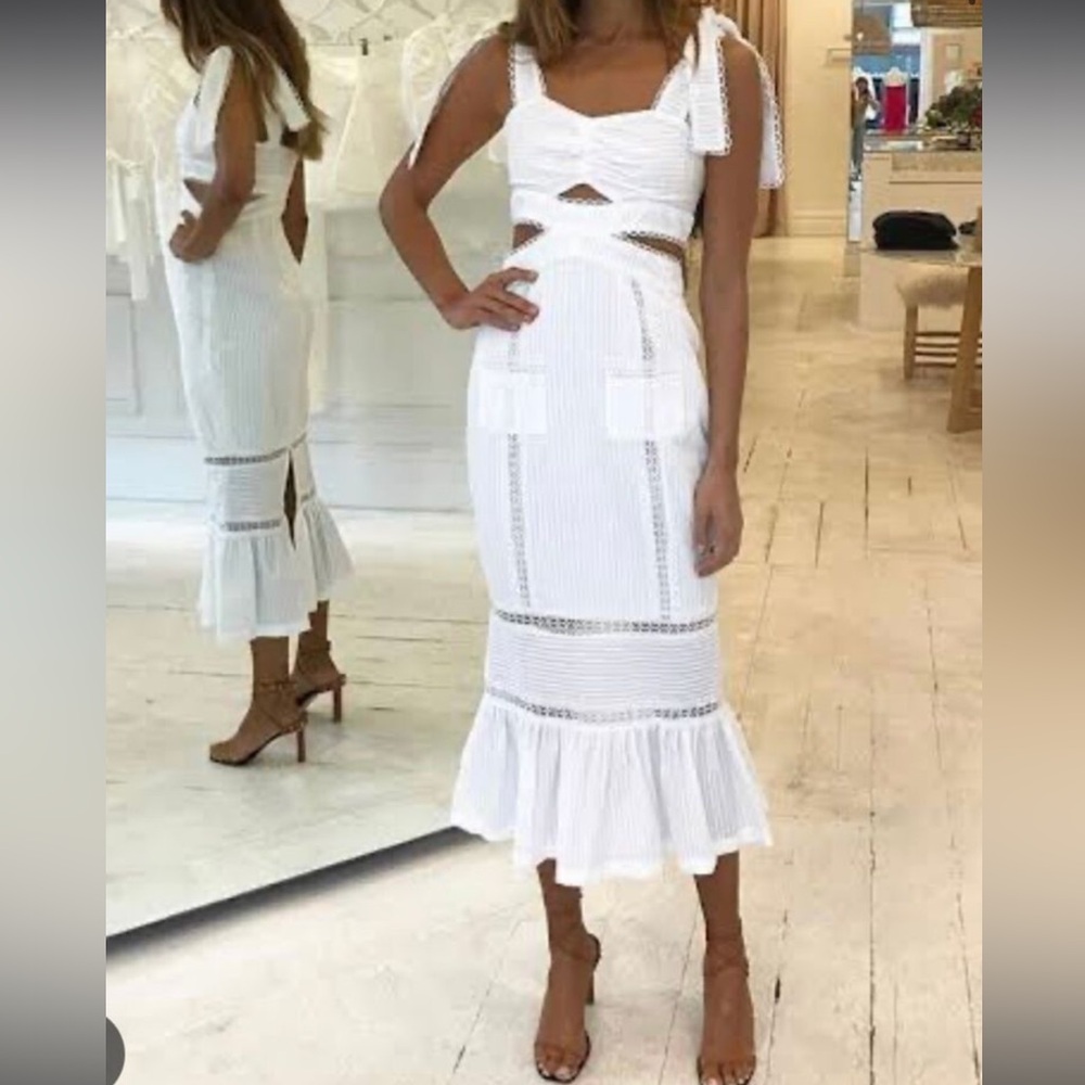 Alice McCall foreign affairs midi dress white strap bride bachelorette trumpet 0